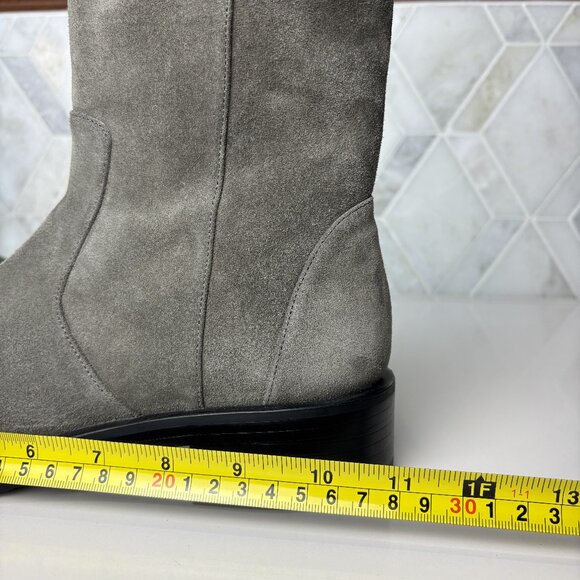 8.5B Gray Grey Suede Leather Rubber Block Heel Sole Zip 5050 Bold Ankle Bootie - Picture 9 of 16